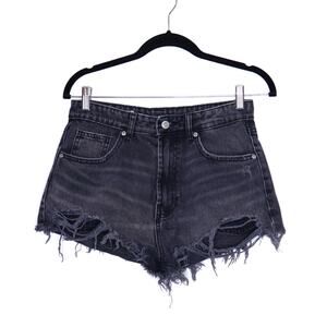 ZARA High Rise Cut Off Shorts Black Stone Washed Distressed Casual Women's 6